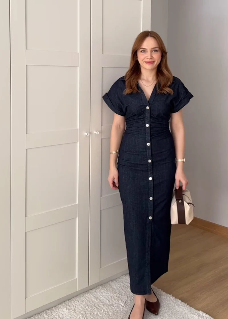 Denim Dress with Side Zipper