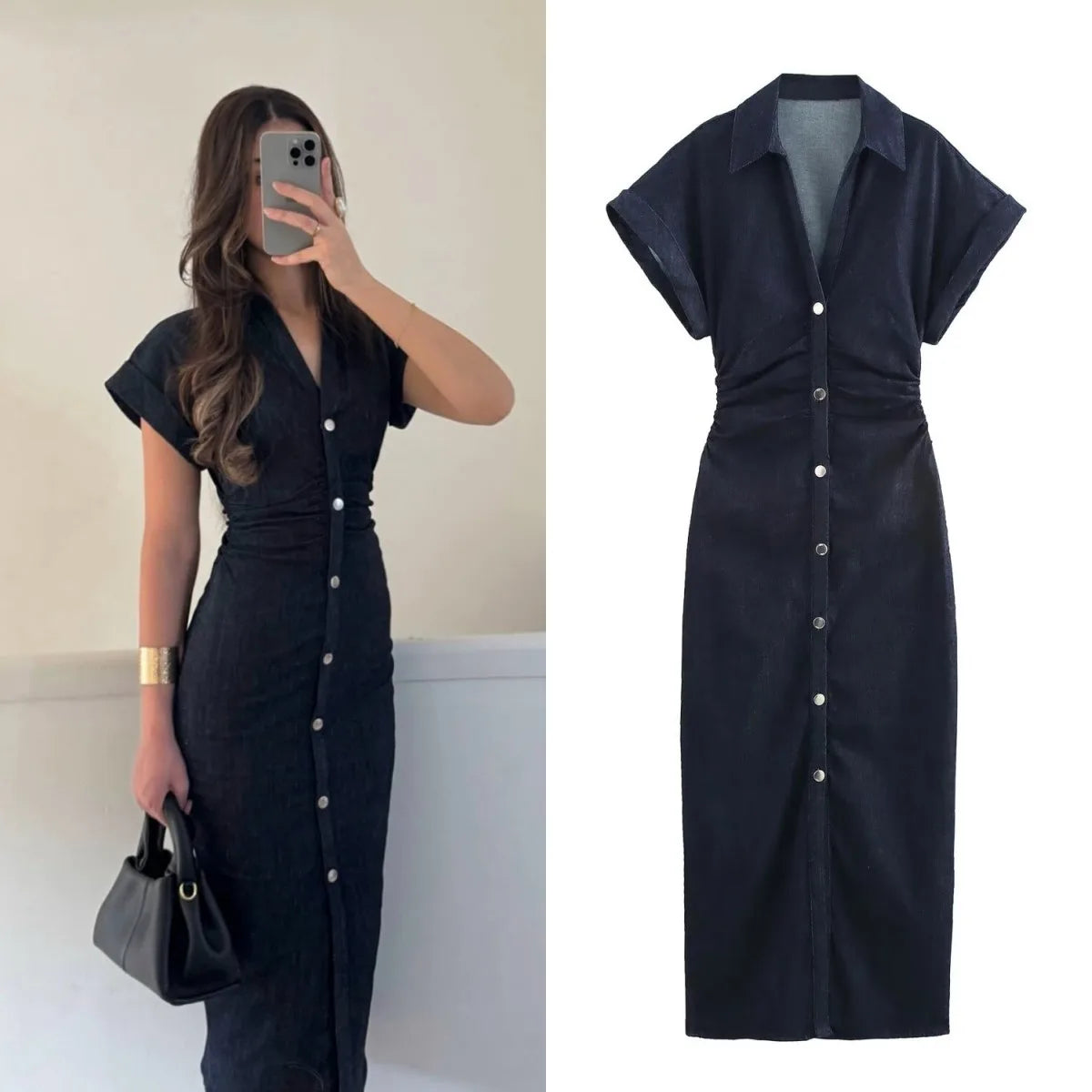 Denim Dress with Side Zipper