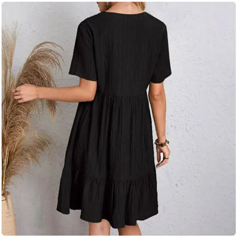 Women Summer Dresses V-Neck Short Sleeve