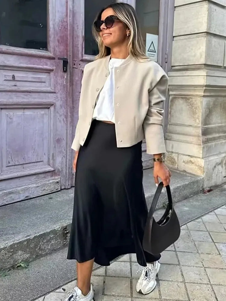 Woman Satin Skirt Women High Waist