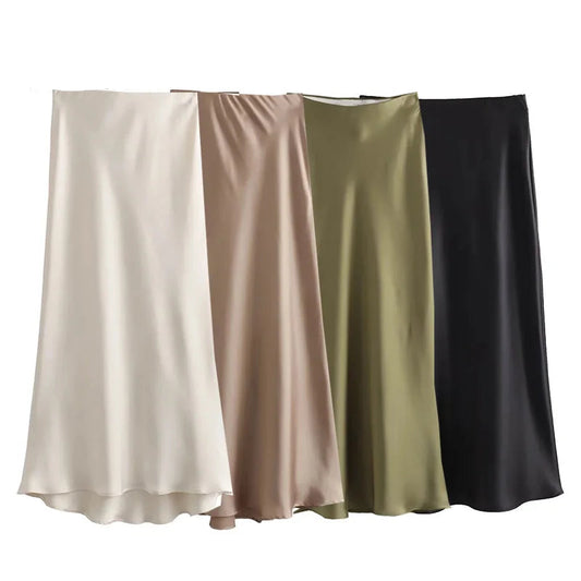 Woman Satin Skirt Women High Waist