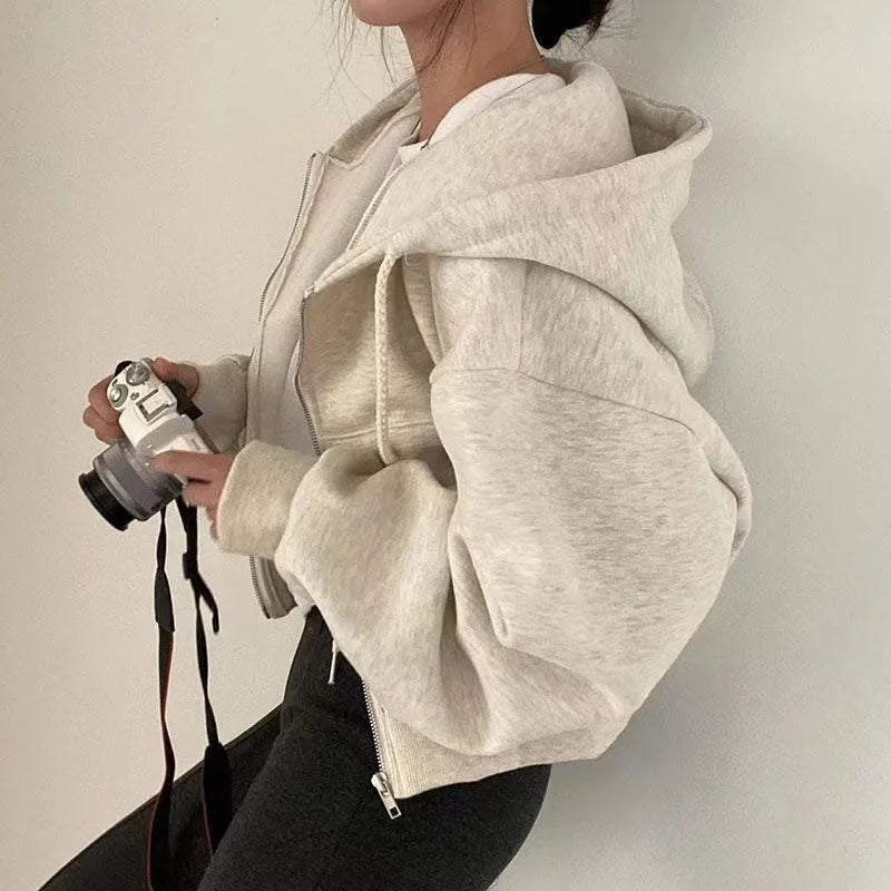 New Insfleece-lined Versatile Cropped Slims Hooded Sweatshirt Women